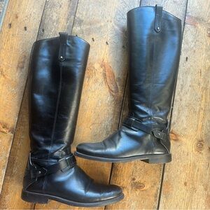 Tory Burch Derby Leather Logo‎ Black Riding Boots Women Size 7M